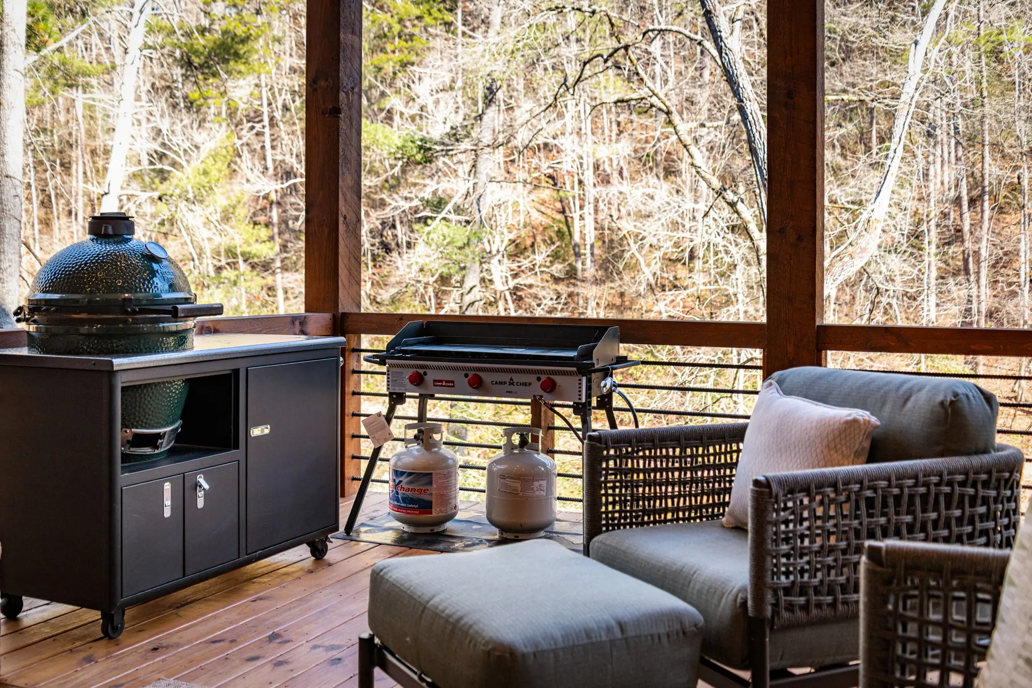 Upper balcony corner view showing smoker and griddle.